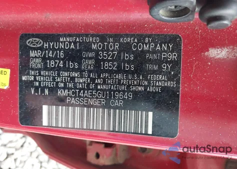 2016 Hyundai Accent Se из США, поврежденный, VIN KMHCT4AE5GU119649